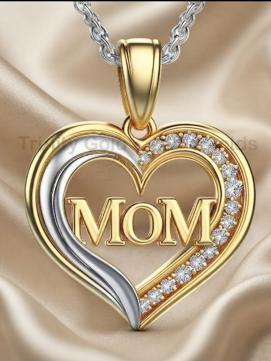 Mom Heart Pendant Necklace with Sparkling Diamond Accents | Sterling Silver Two-Tone Heart Charm | Gift for Mother’s Day