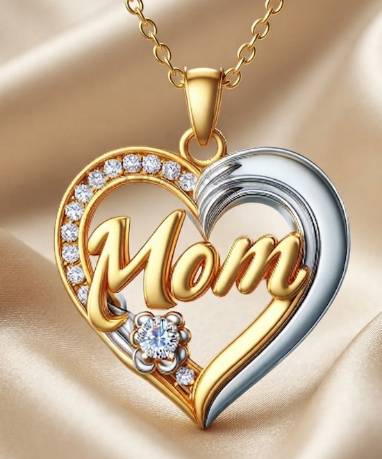 Mom Heart Pendant Necklace •  Diamond Jewelry • Perfect Mother’s Day Gift for Her • Sentimental Jewelry from Daughter or Son