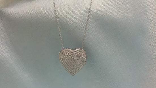 DIAMOND HEART PENDANT Moissanite Heart Pendant Pave Heart Pendant Silver Heart Pendant, Heart Necklace Gift for Love Necklace 22mm Heart