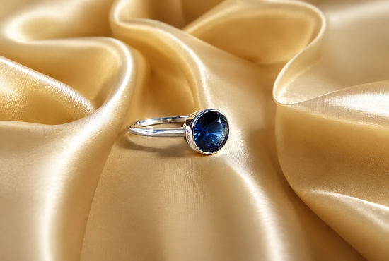 8.0mm Blue Sapphire Ring • Solitaire Bezel Set Ring • Single Stone Ring • Handmade Bezel Set Ring for Women • Christmas Gift • Size-5-12 USA