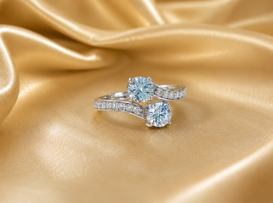 Bypass Ring For Women | Two Stone Moissanite Diamond Engagement Ring for Women With GRA Certificate | Perfect Gift for Her