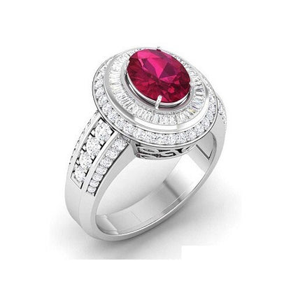 3.50 Ct Oval Red Ruby Engagement Ring With 14K White Gold Plated 925 Sterling Silver,Bridal Wedding Ring, Handmade Ring, Gift For Her