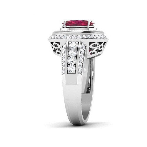 3.50 Ct Oval Red Ruby Engagement Ring With 14K White Gold Plated 925 Sterling Silver,Bridal Wedding Ring, Handmade Ring, Gift For Her