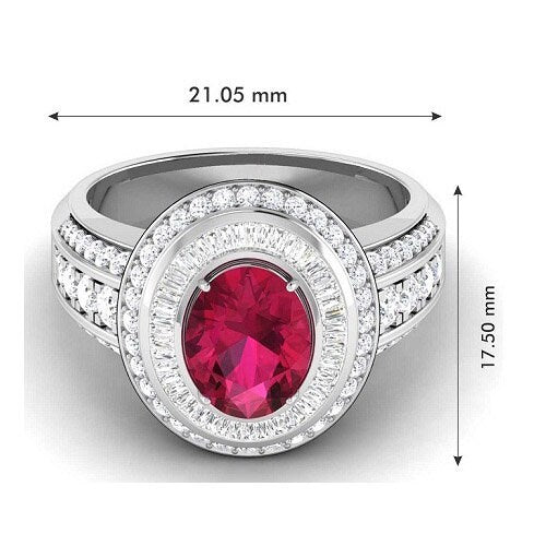3.50 Ct Oval Red Ruby Engagement Ring With 14K White Gold Plated 925 Sterling Silver,Bridal Wedding Ring, Handmade Ring, Gift For Her