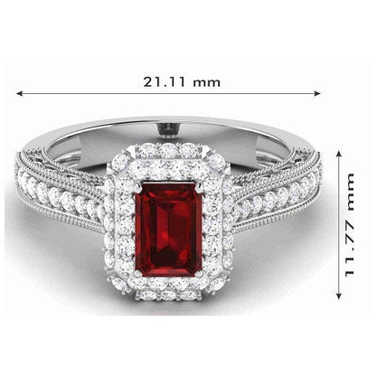 2.30 Ct Ruby & White Round Diamond Engagement Ring With Vintage, Sterling Silver Promise Engagement Wedding, Anniversary Bridal Ring