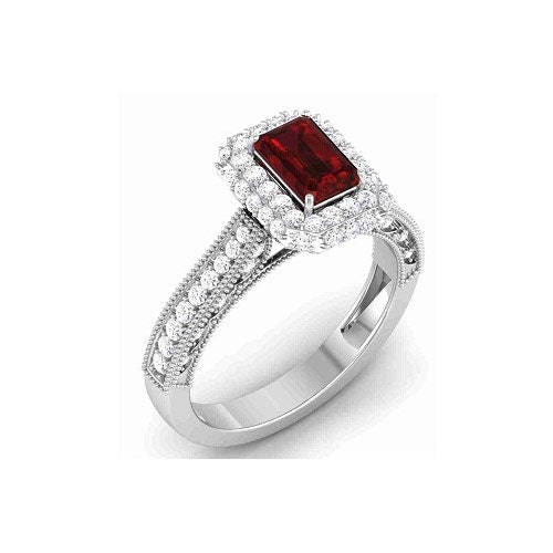 2.30 Ct Ruby & White Round Diamond Engagement Ring With Vintage, Sterling Silver Promise Engagement Wedding, Anniversary Bridal Ring