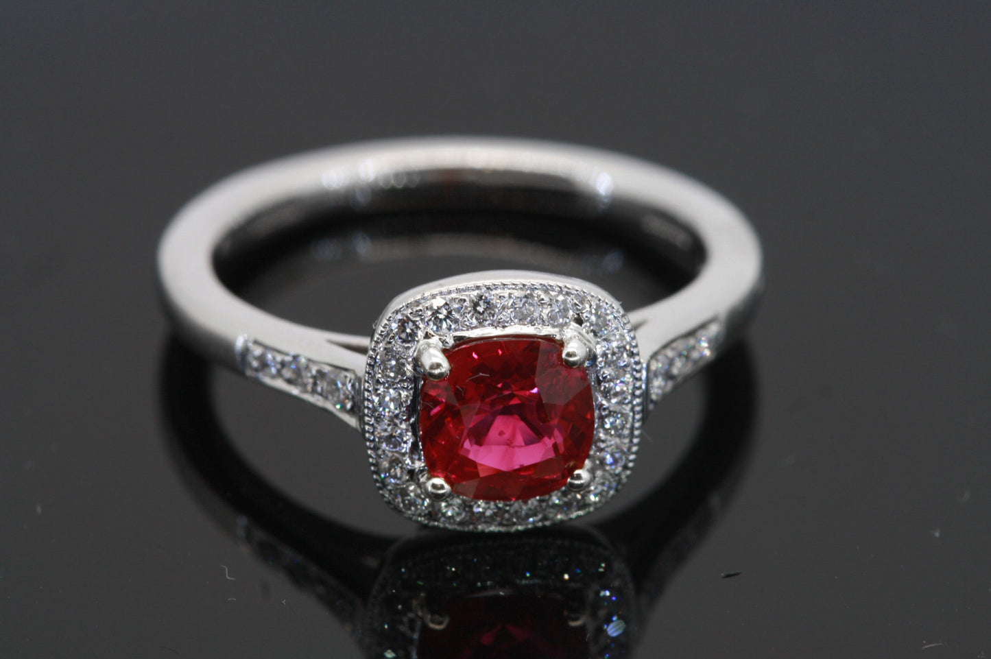 Anniversary Wedding Ring, Bridal Woman Anniversary Gift, 2.00 Carat Cushion Cut Red Ruby, Diamond Engagement Ring, Mother's Day Gift