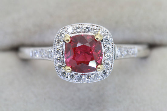 Anniversary Wedding Ring, Bridal Woman Anniversary Gift, 2.00 Carat Cushion Cut Red Ruby, Diamond Engagement Ring, Mother&