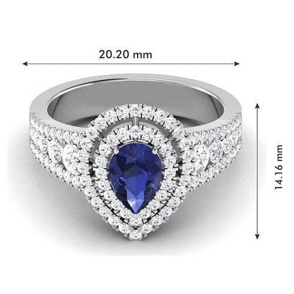 Sapphire Double Halo Ring, Pear Sapphire Moissanite Diamond Halo Engagement Ring, Gemstone Engagement Ring, September Birthstone Engagement