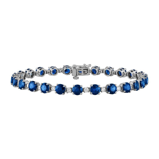 White Round & Blue Sapphire diamond Tennis Bracelet for women with 10K Gold Over silver,Sapphire Bracelet, Bracelet,Sterling Silver Bracelet