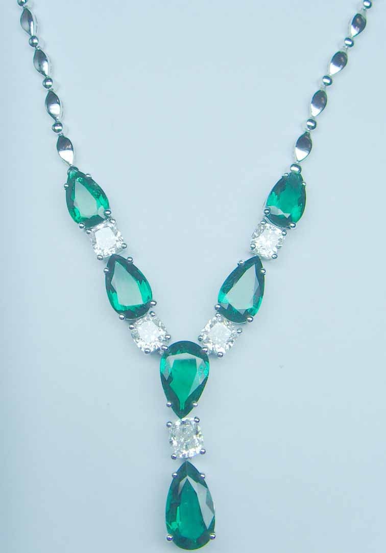 5.0 Carat Green Synthetic Pear Diamonds  Drop Design Necklace,  CZ Green Emerald Gemstone Jewelry, Anniversary, Wedding gift , Valentine