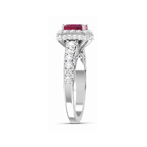 2.00 Ct Moissanite & Red Ruby Engagment Ring, 14k White Gold Plated, Moissanite Ring, Engagement Weddin Ring, Gift For Her