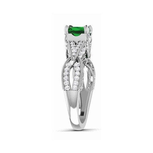 Emerald Ring, Emerald Engagement Ring, Emerald Princess Ring, May Birthstone, Sterling Silver Emerald Ring, Wedding Ring, Handmade Ring