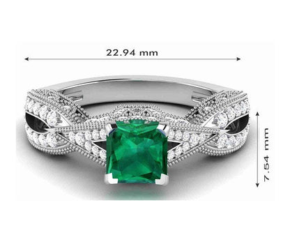 Emerald Ring, Emerald Engagement Ring, Emerald Princess Ring, May Birthstone, Sterling Silver Emerald Ring, Wedding Ring, Handmade Ring