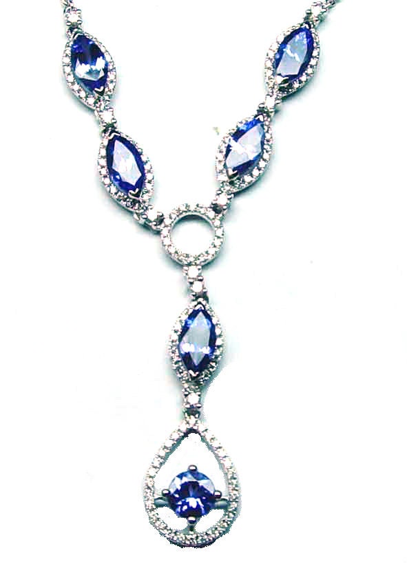 5.0 CT Blue Sapphire Diamond Wedding Necklace With 10kt Gold Over Sterling silver, Handmade Necklace, Sapphire Necklace, Gift For Her,