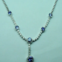 Blue Sapphire Tennis Necklace, Blue Sapphire and White Moissanite Diamond Tennis Necklace, September Birthstone Necklace, Perfect Gift,