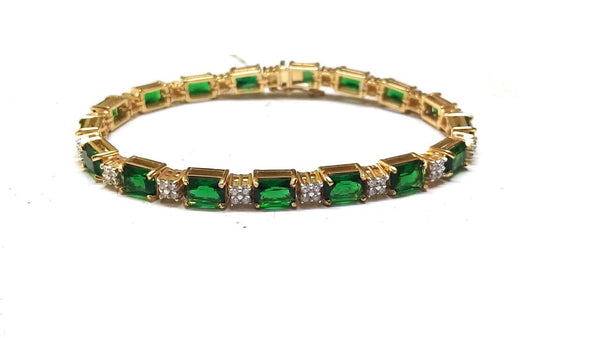 EMERALD AND DIAMOND Tennis Bracelet With 14kt Gold Plated On 925 Sterling, Diamond Tennis Bracelets for Women, Bracelets For Women, Gift