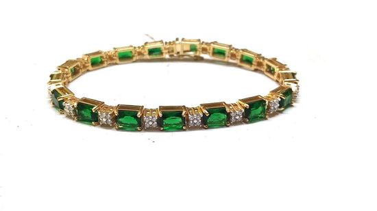 EMERALD AND DIAMOND Tennis Bracelet With 14kt Gold Plated On 925 Sterling, Diamond Tennis Bracelets for Women, Bracelets For Women, Gift
