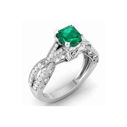 Emerald Ring, Emerald Engagement Ring, Emerald Princess Ring, May Birthstone, Sterling Silver Emerald Ring, Wedding Ring, Handmade Ring