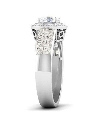 2.40Ct Round Cut Moissanite Diamond Ring, 925 Sterling Silver, Engagement Ring, Promise Ring, 14k White Gold Plated, Handmade Ring