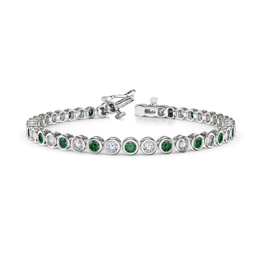 Moissanite Diamond And Green Gemstone Bezel Set Tennis Bracelet for Women, 14KT White Gold Plated, Gemstone Bracelet, Multistone Bracelet