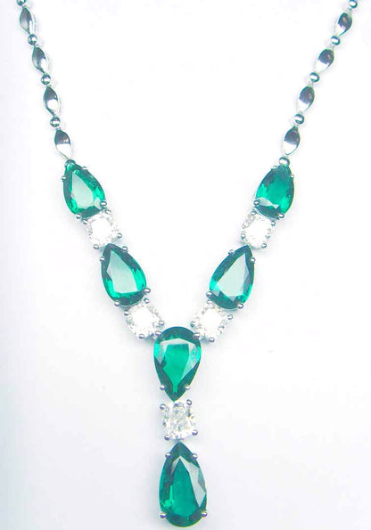 5.0 Carat Green Synthetic Pear Diamonds  Drop Design Necklace,  CZ Green Emerald Gemstone Jewelry, Anniversary, Wedding gift , Valentine