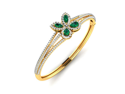 3.00 Ct Green Emerald And White Diamond Bangle Bracelet With 14k Yellow Gold Plated, Gemstone Bangles, Handmad Bracelet, Emerald Bracelet