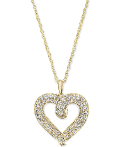 Moissante Diamond Open Heart Pendant, Heart Necklace with Rope chain, Multi row Diamond Heart Pendant. Perfect Gift For women