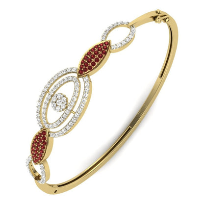 RUBY AND WHITE Diamond  Bangle Bracelet With 10kt Yellow Gold Over Silver, Diamond Bangles, Handmade Ruby Bangles Braccelet, Gift For Her