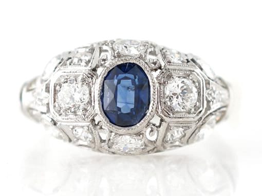 Art Deco Ring, Vintage inspired Moissanite Ring, Birthstone Ring, Gemstone Ring, Big Oval Ring, Sapphire Oval Statement Ring, Perfect Gift