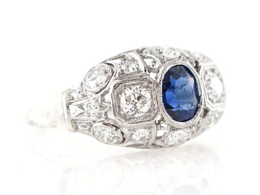 Art Deco Ring, Vintage inspired Moissanite Ring, Birthstone Ring, Gemstone Ring, Big Oval Ring, Sapphire Oval Statement Ring, Perfect Gift