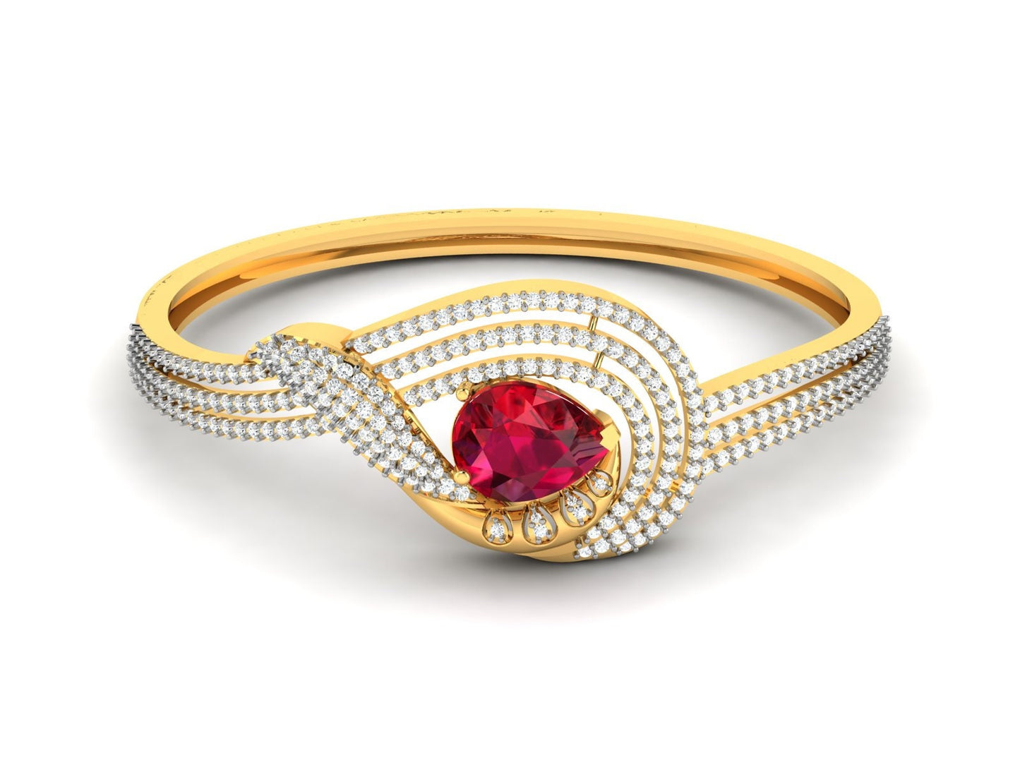4.00 Ct Ruby And White Diamond Bangle Bracelet With 14k Yellow Gold Plated Silver, Ruby Bangles, Gift For Her, Handmade Bracelet, Gift