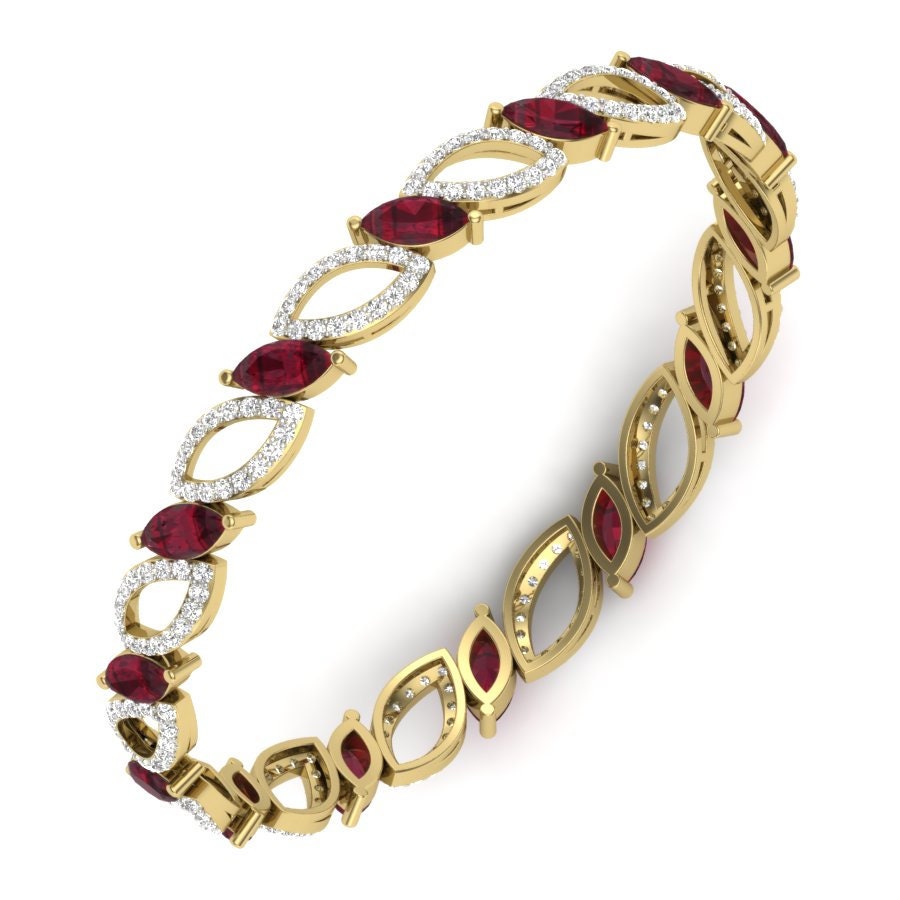 4.00Ct Diamond And Red Ruby Marquise Cut Women's Bangle, 925 Sterling silver, Handmade Women's Pendant, 14K Yellow Gold Plated, Gift For Her
