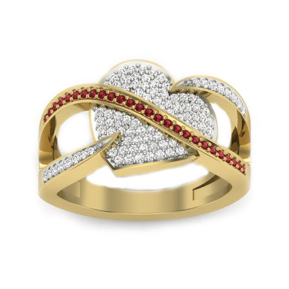 2.00 Ct Moissanite & Ruby Ring, Heart Shape Ring With 14k Yellow Gold Plated, Engagement Wedding Ring, Handmade Ring, Valentine Day Ring