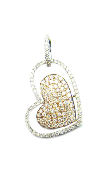 Moissanite Pave Heart Shape Pendant Necklace, Diamond Two Heart Dangle Necklace, Pendant/Sterling Silver Diamond Heart Necklace/Gift for Her