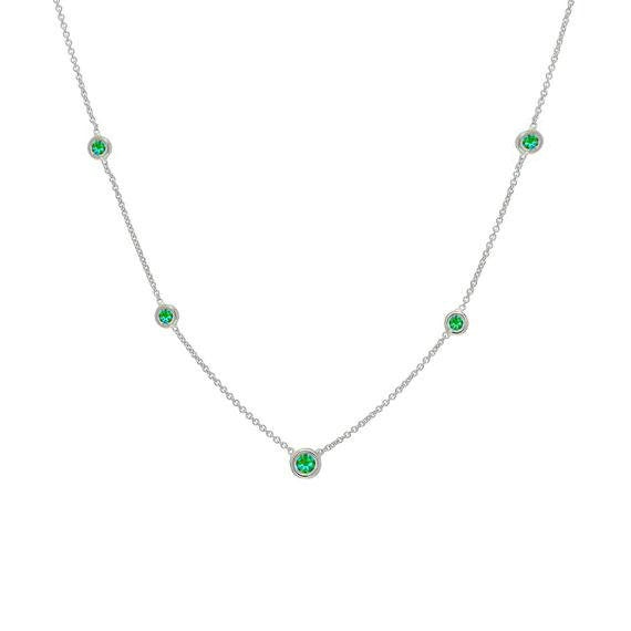 Emerald Station Diamond Necklace In Bezel Setting/ Emerald Station Necklace/ Emerald Choker Necklace/ Gift For her/ 925 Silver Necklace
