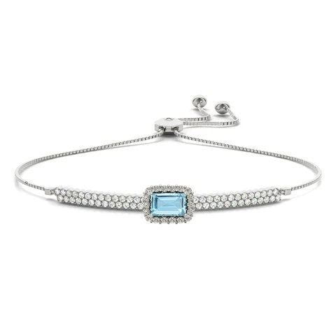 TOPAZ BOLO BRACELET, Blue Emerald Cut Topaz And Moissanite Diamond Bolo Adjustable Bracelet, Sterling Silver Bracelet,Bolo Bracelet, Gifts