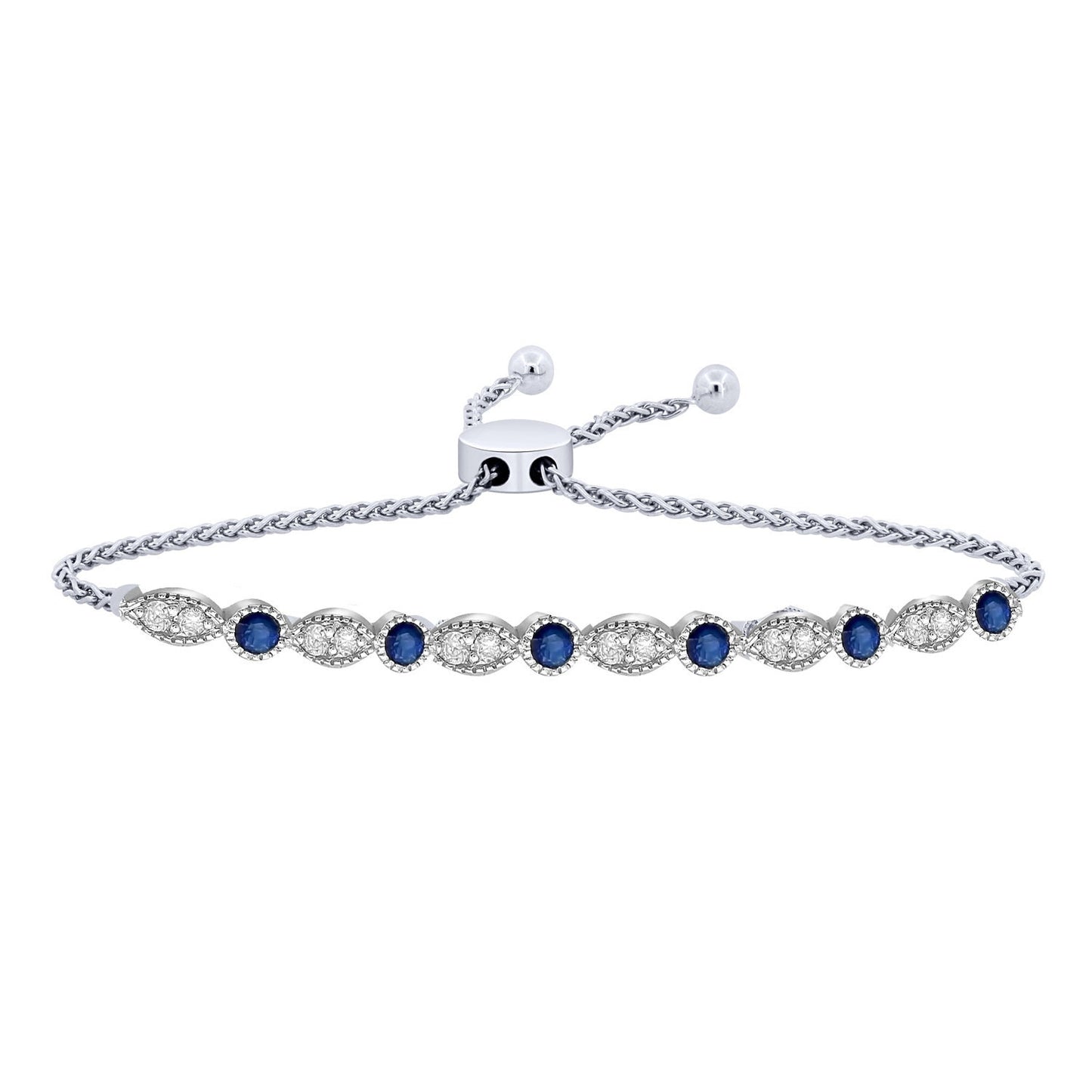 Moissanite Bolo Bracelet, Blue Sapphire and White Moissanite Gemstone Bolo Bracelet, Adjustable Bolo Bracelet, Perfect Gift For Women