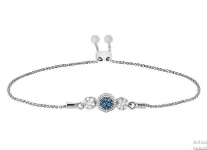 Sapphire Gemstone Bolo Bracelet, 1.0 Carat Sapphire Diamond Halo Bolo Adjustable Bracelet In Sterling Silver, Delicate Bolo Bracelet, Gifts