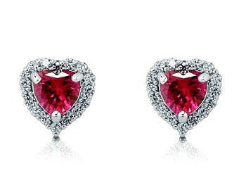 Red Heart Stud Earrings In Sterling Silver 25, Ruby Heart Stud Earrings, Heart Studs , Heart Jewelry, Gemstone Heart Stud Earrings, Gifts