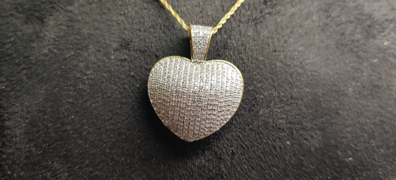 Pave Moissanite Heart Pendant, Handmade Moissanite Diamond Pendant , Sterling silver heart Pendant, Pave Diamond Pendant for Women