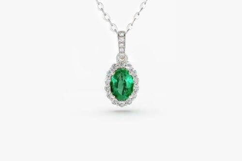 Oval And Round Cut Pendant, 14K Yellow Gold Plated, Green Emerald And Moissanite Pendant, Valentine Day Gift Pendant, Gift For Her
