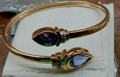 PEAR SAPPHIRE DIAMOND Twisted Bangle Bracelet With 10kt Yellow Gold Finish, Diamond Bangle, Diamond bar bracelet, Bracele,Mother's day Gift
