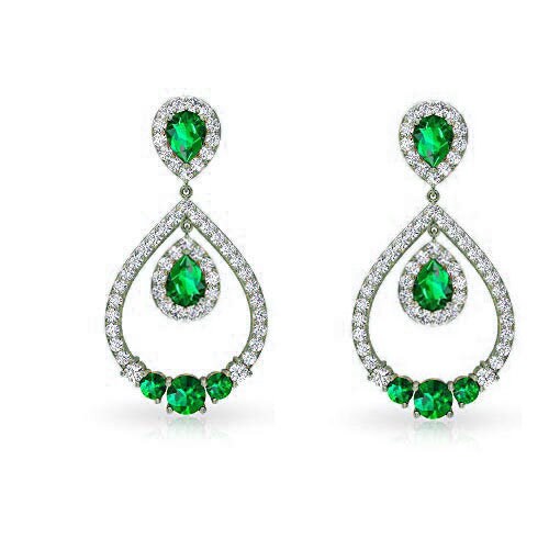 Emerald And Diamond Drop Earrings, Wedding Earrings,emerald drop earring, Emerald Earring,Sterling Silver Emerald Earrings,Wedding Earrings