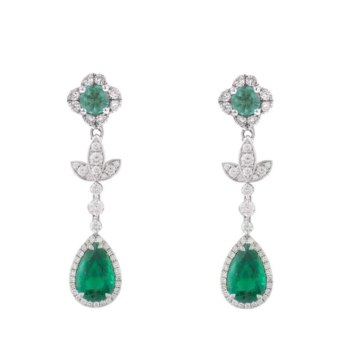 Emerald Dangle Earrings, Pear Shape Emerald Diamond Dangle Earrings, Emerald Drop Earring, Sterling Silver Earrings, Emerald Drop Earrings