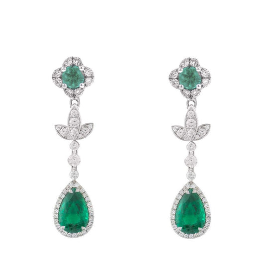 Emerald Dangle Earrings, Pear Shape Emerald Diamond Dangle Earrings, Emerald Drop Earring, Sterling Silver Earrings, Emerald Drop Earrings