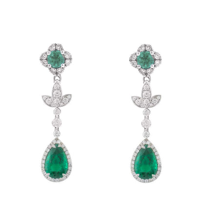 Pear Shape Emerald And Diamond Dangle Earrings, Emerald Drop Earring, Sterling Silver Earrings, Green Emerald Dangle Drop Earrings, Gifts