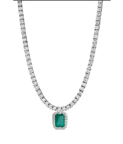 EMERALD TENNIS NECKLACE, Emerald Diamond Tennis Necklace Women's 14k Gold Over Silver, Wedding Jewelry, Wedding Jewelry for Bridal Necklace