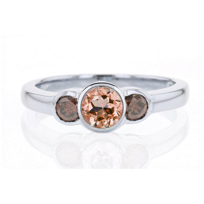 2.50 Carat Three Stone Champagne Diamond  Bezel Set Engagement Ring , Sterling Silver Ring,  Bezel Set Engagement Ring