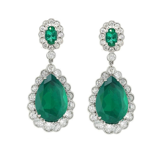 Drop Shape Earring, Birth Stone Earring, Drop And Dangle Earrings, Wedding Green Emerald Earring Gift For Wife, 14k White Gold Plated